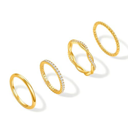 Cicy Bell Stackable Rings for Women 18K Gold Plated Non Tarnish Ring Set | Dainty Cubic Zirconia,Promise Wedding Engagement Rings, Statement Thin Rings,Trendy Jewelry Gifts - color: Gold-Style C, size: 6