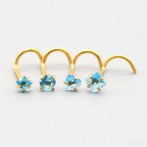 8 Pcs-Pack, Crystal Nose Studs, 20G Stainless Steel, 3mm Zircon, Multiple Shapes Zircon Labret Nose Piercing Ear Jewelry - color: Lake Blue