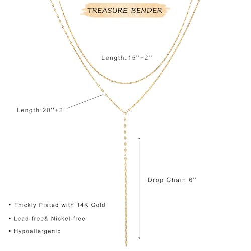 Lariat Gold Necklace for Women Dainty Long 14K Gold Plated Y-Shaped Body Chain Choker Necklace Trendy Non Tarnish Pendant Simple Layered Necklaces Gold Jewelry for Women Set Gift - color: Double Lip Chain
