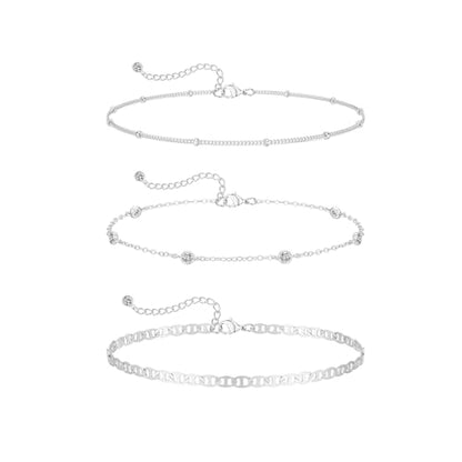 MFRYK Gold Ankle Bracelets for women,14k Gold/Silver Plated Waterproof Layered lightweight Cuban Link Figaro Chain Heart anklet butterfly anklet Pearl Ankle Bracelets Set Gold Anklets for women Trendy Jewelry Gift for Women - style: 3 anklets CZ satellite