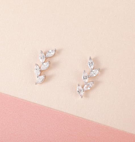 TIGRADE Stud Earrings Marquise Cubic Zirconia Rhinestone Crawler Style Wedding Earrings 925 Sterling Silver Post Hypoallergenic for Women, Brides, Bridesmaid - color: Silver
