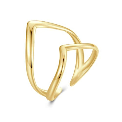 MUNDELL 925 Sterling Silver Simple Multi-layer Leaf Adjustable Ring Green Lucky Leaves Statement Ring for Women Promise Ring Fine Jewelry - color: Gold
