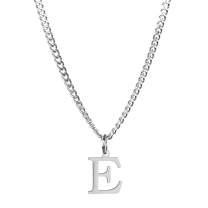 Men’s Minimal Initial Necklace, Stainless Steel Gold Silver Tone 26 Letters Pendant Necklace for Men Women 3.5mm Cuban Chain Waterproof - style: E