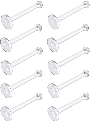 Flat Clear Tongue Ring For Work, Surgery - 14g Hypoallergenic Flat Tongue Rings For Women - 16mm (5/8) Flexible Straight Barbell Bioflex Plastic Tongue Rings Piercing Retainer Jewelry Spacers (10pcs)