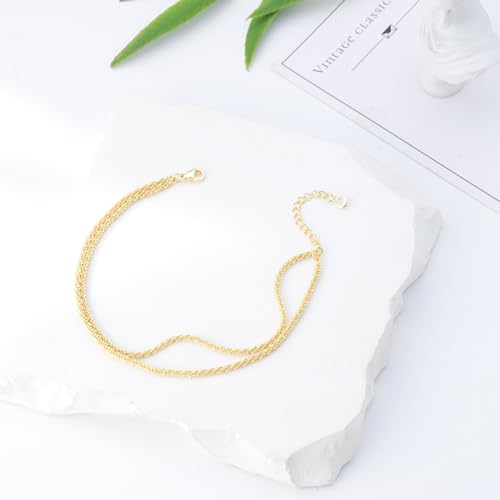 Gold/Silver Ankle Bracelets for Women,14K Gold Anklets for Women Waterproof Sparkly Chain Rhinestone Anklets Set Stackable Layered Anklet Bracelets for Women Beach Gold Jewelry Gift - style: Sparkly GD