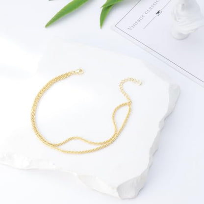 Gold/Silver Ankle Bracelets for Women,14K Gold Anklets for Women Waterproof Sparkly Chain Rhinestone Anklets Set Stackable Layered Anklet Bracelets for Women Beach Gold Jewelry Gift - style: Sparkly GD