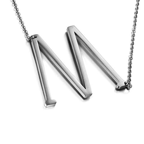 MOMOL Sideways Initial Necklace 18K Gold Plated Stainless Steel Large Big Letters Pendant Necklace Script Name Monogram Necklaces for Women - color: M Silver
