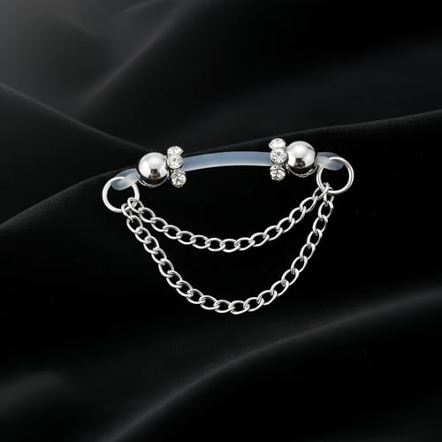 2 Pairs Non-Piercing Nipple Jewelry – Adjustable Silicone Rings with Silver & Gold Beads – Fake Nipple Piercing Look, Pain-Free Faux Nipple Rings for Unisex Adult Body Jewelry - color: Silver & Gold with Chains