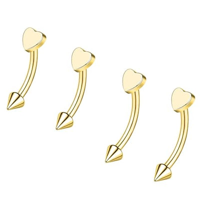 ZS 2 Pairs Stainless Steel Eyebrow Rings, 16G Curved Belly Rings Navel Barbell Helix Daith Tragus Earrings, 8/10mm Spike Vertical Labret Lip Piercing Jewelry - color: Gold,Heart-L:8/10mm
