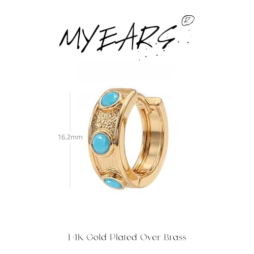 Women Gold Earrings Huggie Hoop Cubic Zirconia 14K Gold Plated Small Simple Hypoallergenic Everyday Jewelry - style: Turquoise