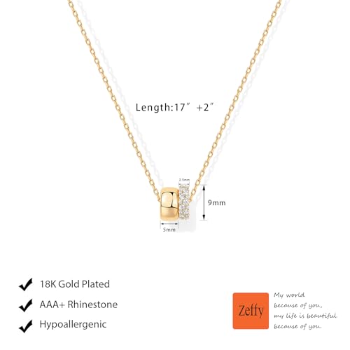 Zeffy Diamond Necklaces for Women, Dainty Gold Necklace 18k Gold Plated Layered Necklaces Simple Gold CZ Diamond Pendant Necklaces for Women Trendy Jewelry Gifts for Girls - color: Gold CZ Rondelle Necklace