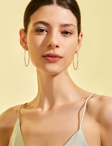 925 Sterling Silver Hoop Earrings for Women Sparkly Cubic Zirconia Large Hoops 18K White Gold Plated Hypoallergenic Lightweight Rhinestone Big Hoop Earrings 40/50MM Silver/Gold - color: 40mm-Gold