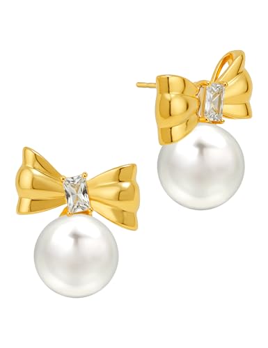 Big Pearl Drop Earrings for Women - 14K Real Gold Plated Quality Dangles for Elevated Casual or Elegant Gift - color: Rachel Gold