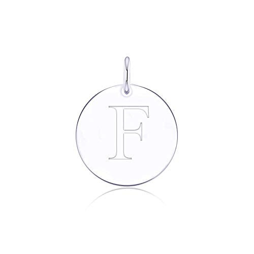 Sterling Silver Mini Initial Disc Round Charm Pendant for Women - color: F