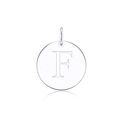 Sterling Silver Mini Initial Disc Round Charm Pendant for Women - color: F