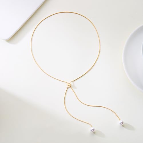 Pearl Necklace Set for Women Long Necklace Pearl Jewelry Beaded Design Drop Y Lariat Style Gift - color: Gold Y Pearl Necklace