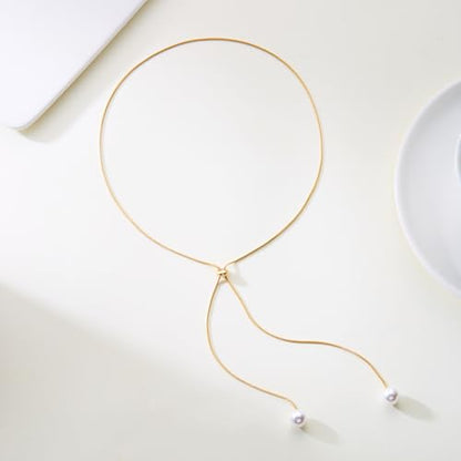 Pearl Necklace Set for Women Long Necklace Pearl Jewelry Beaded Design Drop Y Lariat Style Gift - color: Gold Y Pearl Necklace