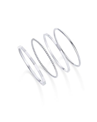 PAVOI 14K Gold Plated Four Pieces Thin Rings Set for Women | 4 Dainty Stacking Rings Pack | Minimalist Stackable Bands