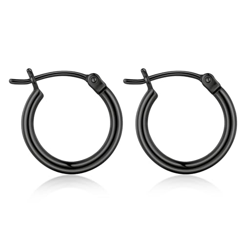 Gold Hoop Earrings for Women 14K Gold Plated | 925 Sterling Silver Post Hypoallergenic Hoop Earrings - color: Black, size: 16mm