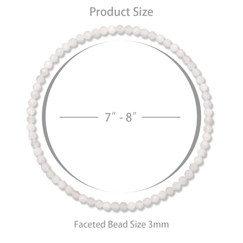 Healing Crystal Bracelet Clear Quartz Faceted Beaded Bracelets for Women Men 3mm Natural Stone Adjustable Handmade Stretch Bracelet Reiki Spiritual Jewelry Fashion Gifts - color: White Moonstone