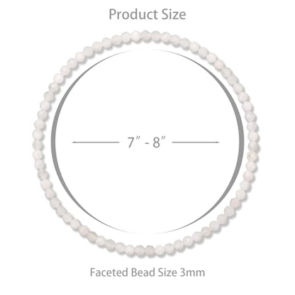 Healing Crystal Bracelet Clear Quartz Faceted Beaded Bracelets for Women Men 3mm Natural Stone Adjustable Handmade Stretch Bracelet Reiki Spiritual Jewelry Fashion Gifts - color: White Moonstone