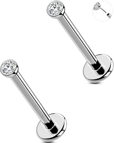 2Pcs Silver 20G/18G/16G Threadless Nose Stud Flat Back Earrings 316L Surgical Steel CZ Daity Nose Helix Cartilage Tragus Conch Labret Medusa Monroe Piercing Jewelry-Multiple Sizes & Gauges - size: 2PCS, 16g 10mm, 2mm CZ