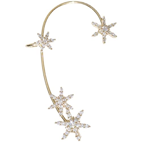 Luxury 3D Butterfly Cuff Earrings Ear Wrap Earrings Crystal CZ No Piercing Ear Clip Crawler Full Rhinestone for Women Wedding Jewelry - style: Gold Snowflake Right