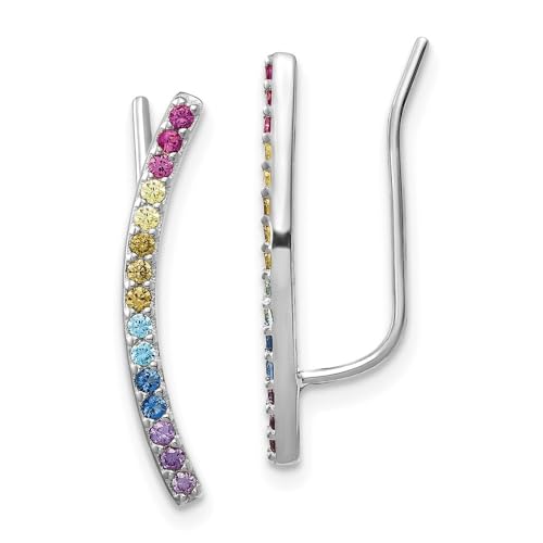 925 Sterling Silver 14k Gold Flash-plated Colorful Cubic Zirconia Ear Climbers - color: White