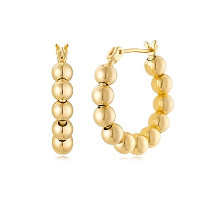 Gold Hoop Earrings for Women 14K Gold Plated Chunky Huggie Hoops Simple Cute Earrings Minimalist Jewelry for Women Gifts - style: Beads