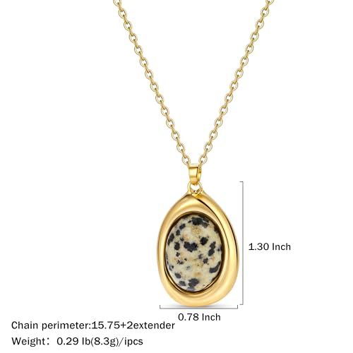 Colorful Natural Stone Necklaces for Women Trendy 14K Gold Plated Oval Gemstone Pendant Statement Necklace Jewelry Gifts for Women - color: White and Black