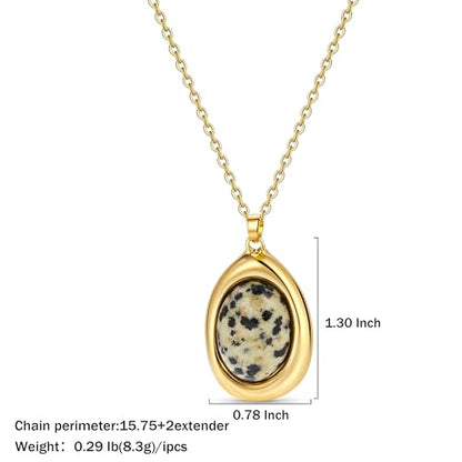 Colorful Natural Stone Necklaces for Women Trendy 14K Gold Plated Oval Gemstone Pendant Statement Necklace Jewelry Gifts for Women - color: White and Black