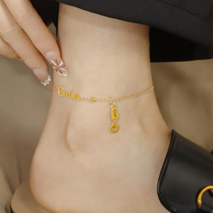Dainty Gold Anklets for Women Stainless Steel Simple Ankle Bracelets Summer Beach Foot Chain Jewelry Gift - color: Good Luck