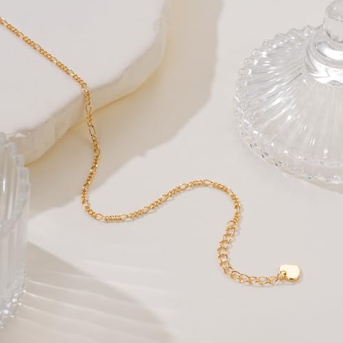 MELELIFE 14K Gold Anklets for Women Gold Ankle Bracelets for Women | Thin Figaro Anklet Simple Flowing Chain Design Dainty Anklets for Womens Ankle Bracelet Adjustable Size