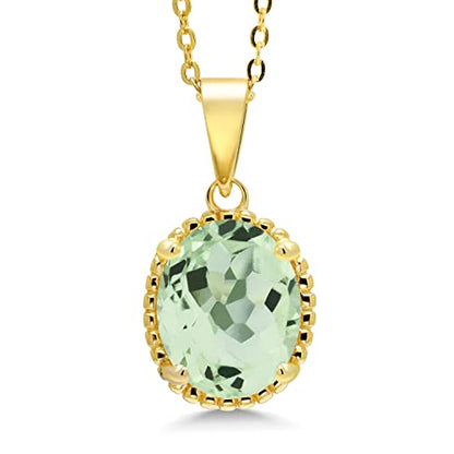 Gem Stone King 11X9MM Oval Gemstone Birthstone Pendant Necklace | 925 Sterling Silver | Solitaire Necklace For Women | With 18 Inch Chain | Fine Jewelry Gifts for Mom Women Wife Her - color: Prasiolite