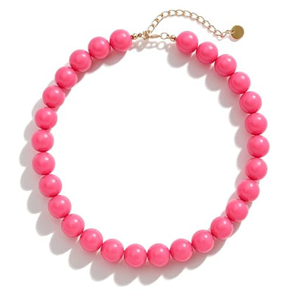 Chunky Beaded Necklace for Women 16mm Round Bead Resin Modern Statement Necklace Jewelry Accessories - color: rose red