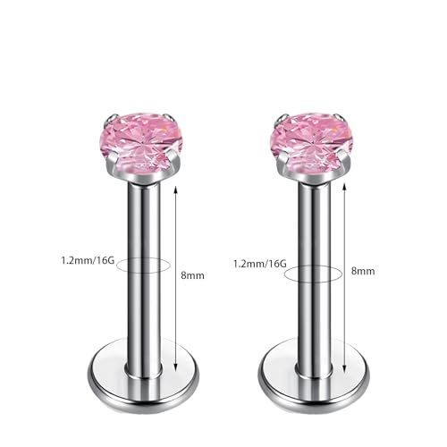 BelezaDosas G23 Titanium Labret Studs Threadless 16G Lip Rook Lobe Tragus Helix Cartilage Push Back Earring Piercing Jewelry - style: 1 pair pink