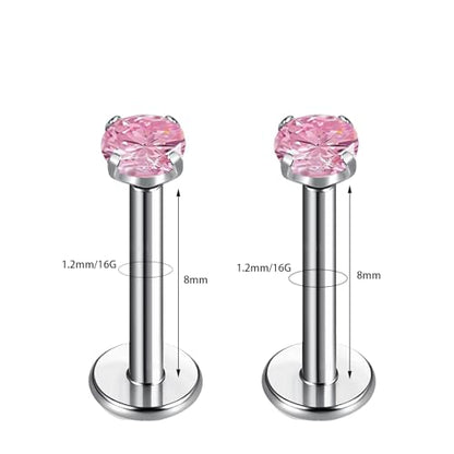BelezaDosas G23 Titanium Labret Studs Threadless 16G Lip Rook Lobe Tragus Helix Cartilage Push Back Earring Piercing Jewelry - style: 1 pair pink