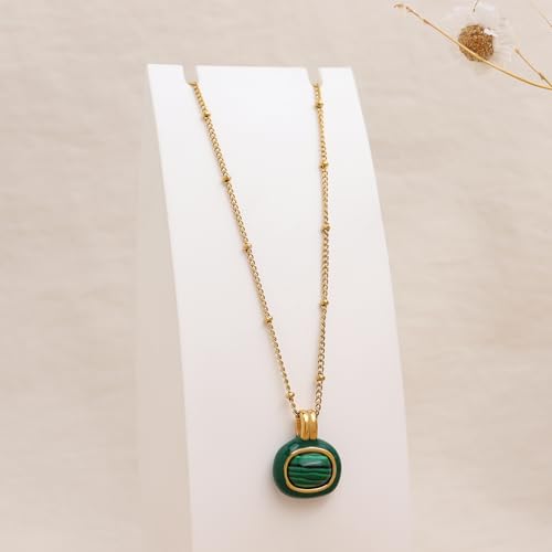 Jean Beau Gold Stone Pendant Necklaces for Women, Chunky Gemstone Dangle Necklace Wedding Prom Fashion Jewelry Gift - color: Malachite