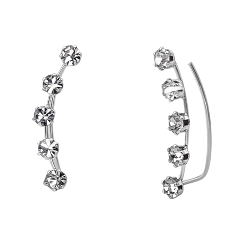 Silverly 925 Sterling Silver Climber Earrings With 5 Hexagonal Cubic Zirconias - Dainty Small Sparkly Crystal Ear Climbers for Women - CZ Star Constellation Crawlers - Trendy Jewelry Gift for Her