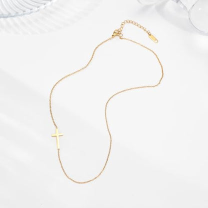 Gold Cross Women's Necklace 18K Gold Plated Stainless Steel Handmade Pearl Necklace Gold Paperclip Necklace, Fashion Jewelry Gifts - style: personalities