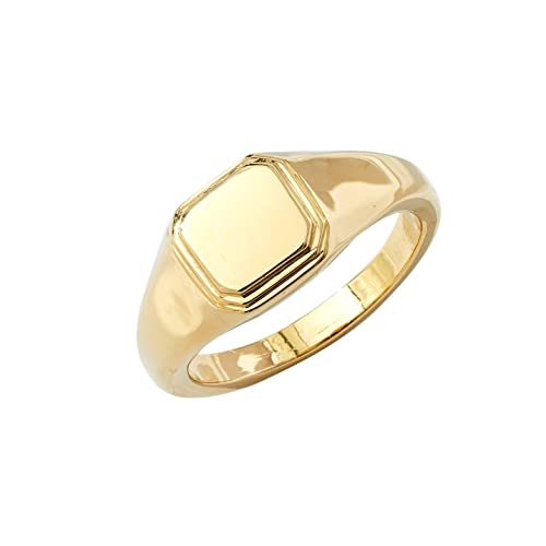 Amazon Essentials 14K Plated Sterling Silver Round Signet Ring - color: Yellow Gold, size: 8, style: Square
