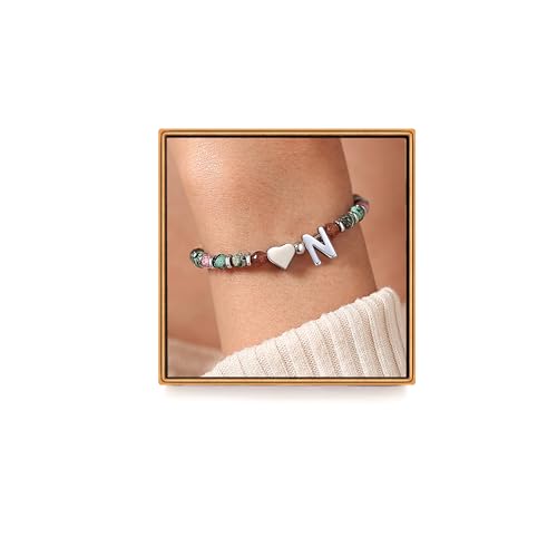 Heart Initial Bracelets for Teen Girls, Teen Girl Gifts Trendy Stuff, Christmas Stocking Stuffers for Kids, Unique Gifts for Teenage Girls on Birthday Graduation - style: N