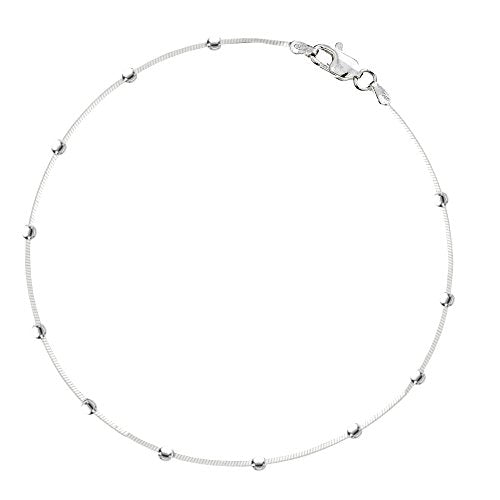 Ritastephens Sterling Silver Italian Bead Snake Link Ankle Bracelet Chain Anklet, 10" (3 Styles) - style: 4mm Round Beads