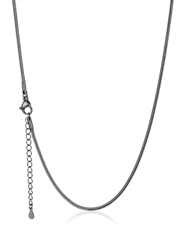 U7 Snake Necklace for Women 14K Gold Plated/Silver/Rose Gold/Black Chain Necklace Hypoallergenic, Stainless Steel Tiny Snake Chain Necklace 1/1.2/1.5/2MM, 14-30" Adjustable Minimalist Gift - color: l.Black-1.5mm