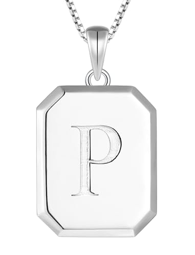 YL Initial Necklace 925 Sterling Silver Square/Round/Heart Letter Pendant A-Z Alphabet Polished Jewelry for Women - color: Letter-P, style: Square Shaped