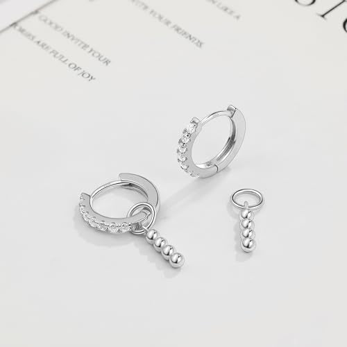 DAILY VIBES Cute Butterfly Star Cross Heart CZ Dangle Earrings for Women | 925 Sterling Silver Post, 14K Gold or Silver Plated, Mini Cubic Zirconia Dainty Drop, Cartilage Small Huggie Hoop Earrings - color: Silver Bead Bar