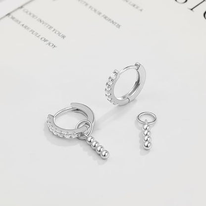 DAILY VIBES Cute Butterfly Star Cross Heart CZ Dangle Earrings for Women | 925 Sterling Silver Post, 14K Gold or Silver Plated, Mini Cubic Zirconia Dainty Drop, Cartilage Small Huggie Hoop Earrings - color: Silver Bead Bar