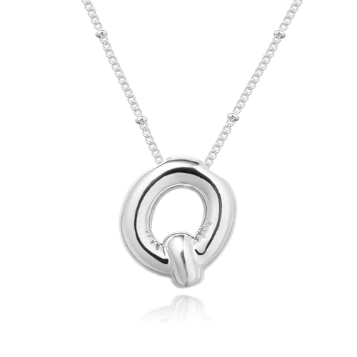 Ewrkbrㅤ Initial Necklaces for Women, 14k Gold Plated Bubble Letter Necklace Chunky Gold Necklace Dainty Charm Initial Necklaces for Women Trendy Custom Preppy Stocking Stuff Necklace Christmas Gifts - color: Silver, style: Q