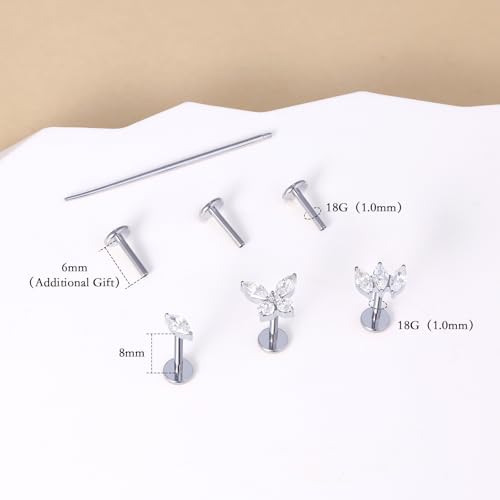 limerencia Titanium Internally Threaded Flat Back Earrings, 3 Pcs Implant Grade Hypoallergenic Studs, 18G Tragus Helix Conch Cartilage Piercing Jewelry for Sensitive Ears Women Men, Gold/Silver - color: Silver-Vibe C