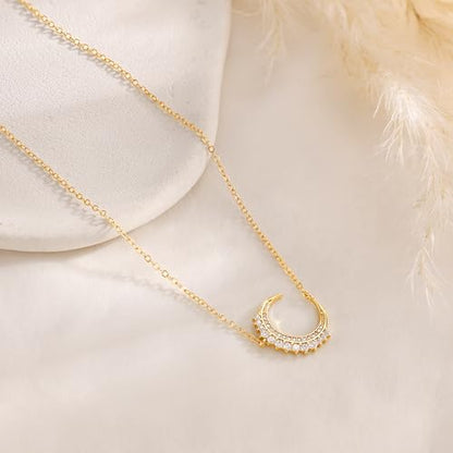 CHESKY Layered Necklaces for Women Trendy, Dainty 14k Gold Plated Pendant Necklace Layering Necklace for Women Non Tarnish Hypoallergenic Sun Gold Necklace Stack Gold Jewelry for Women Gifts - style: Moon-CZ